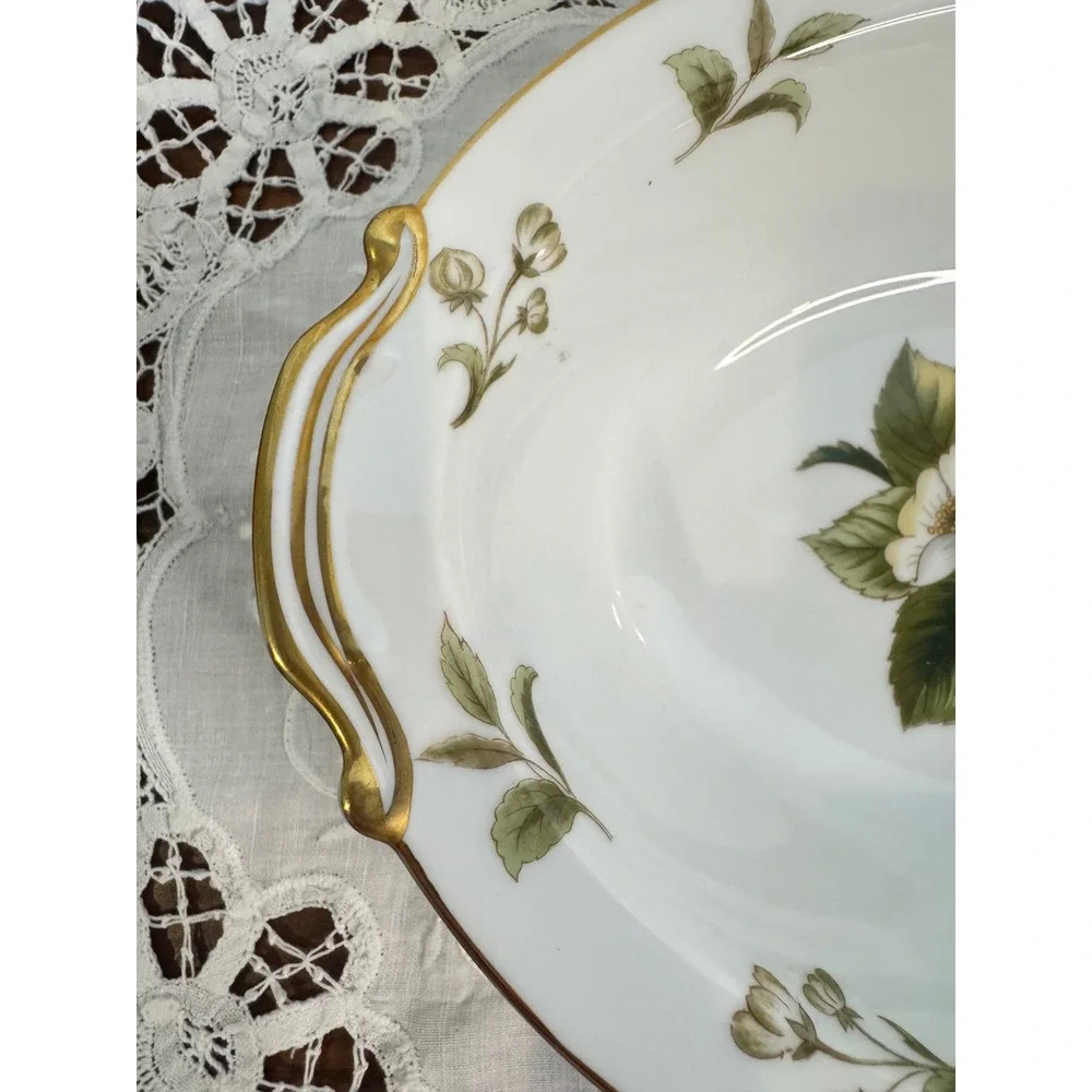 Noritake White Rose Oval Vegetable Serving Bowl Gold Trim Made in Japan 10.5in